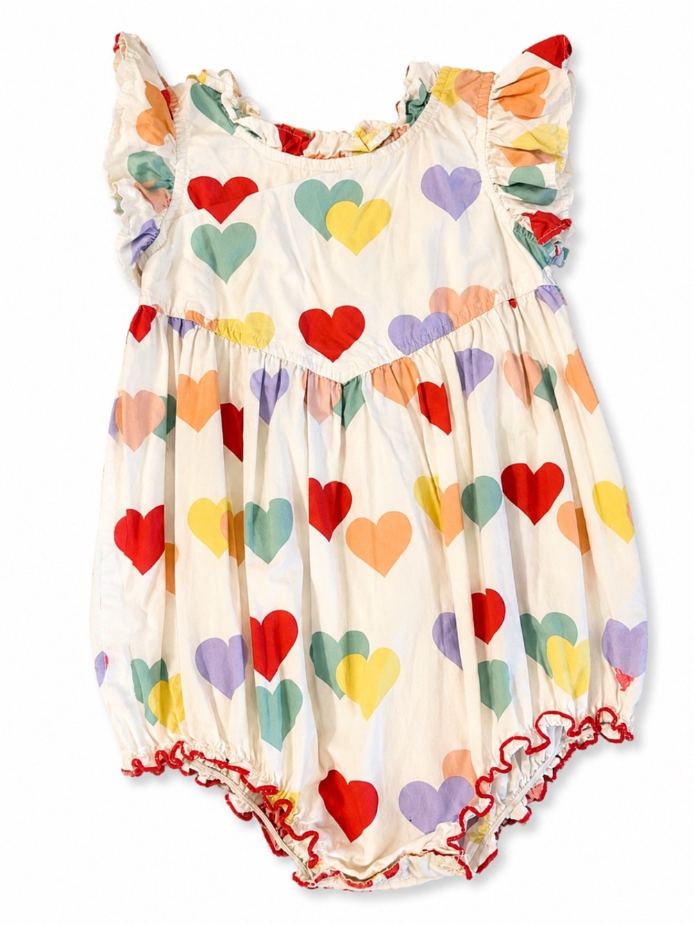 Pink Chicken Multicolor Heart Print Bubble Romper
